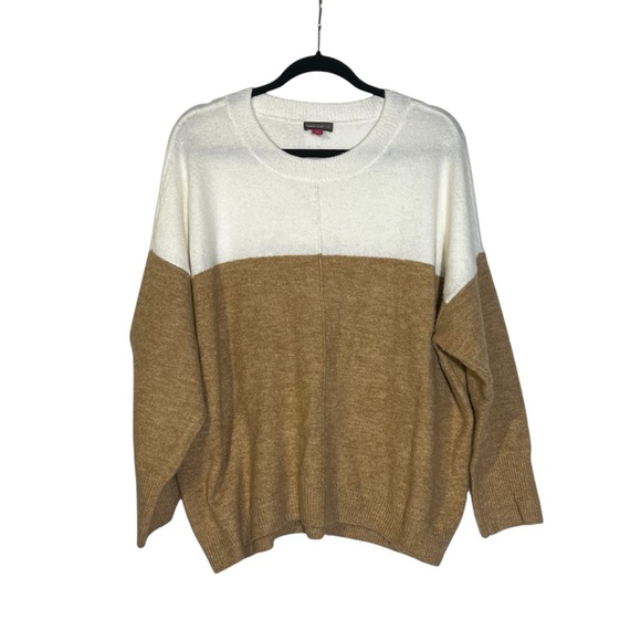 Vince Camuto Extended Shoulder Crewneck Sweater Tan and White Colorblock Size XL - Picture 2 of 8